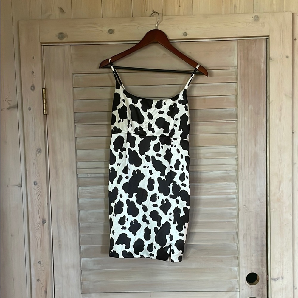 Cow print dress with a silky shiny feel